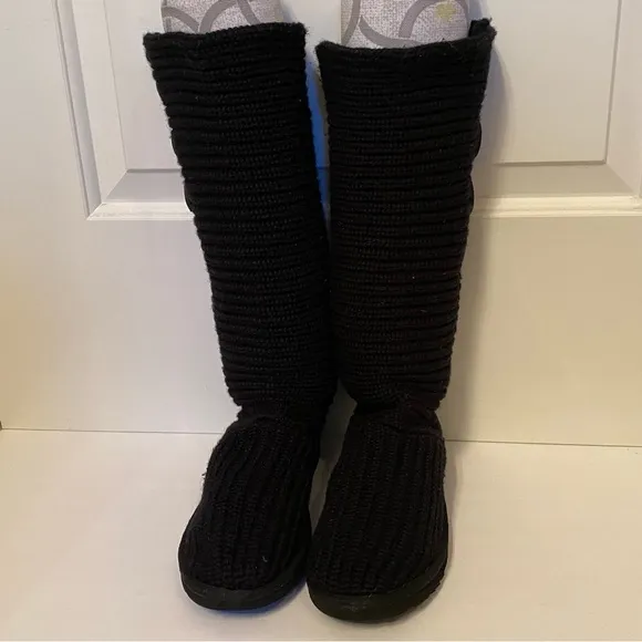 UGG WOMENS BOOTS BLACK CARDY TALL KNIT SIZE 6 WINTER SHOES