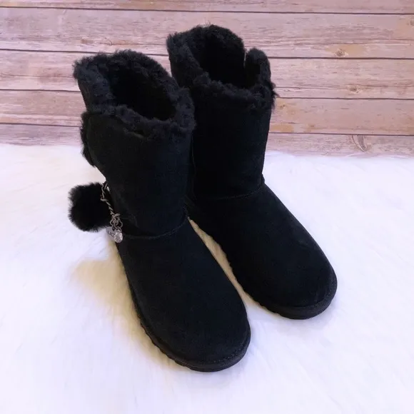UGG Women’s Classic Short Charm Black Suede Boots