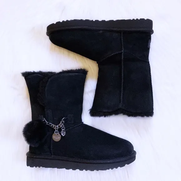 UGG Women’s Classic Short Charm Black Suede Boots