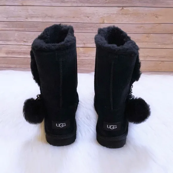 UGG Women’s Classic Short Charm Black Suede Boots