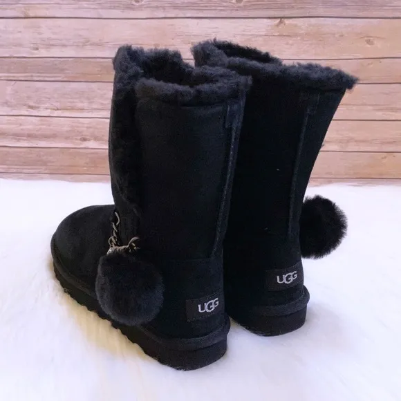 UGG Women’s Classic Short Charm Black Suede Boots