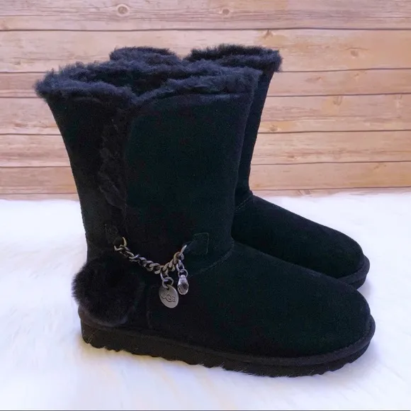 UGG Women’s Classic Short Charm Black Suede Boots