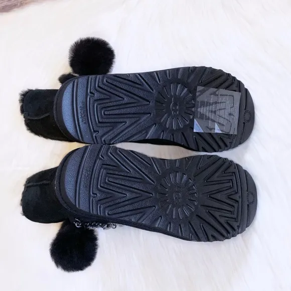 UGG Women’s Classic Short Charm Black Suede Boots