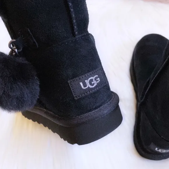 UGG Women’s Classic Short Charm Black Suede Boots