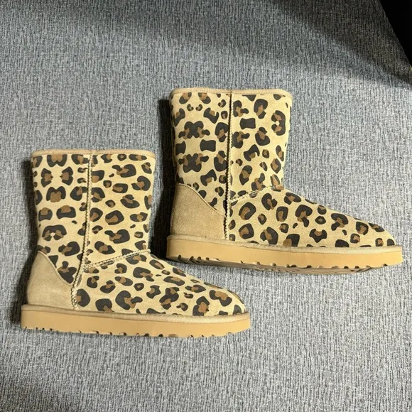 UGG Women’s Classic Short ll Genuine Sheepskin Lined Leopard Print Boots
