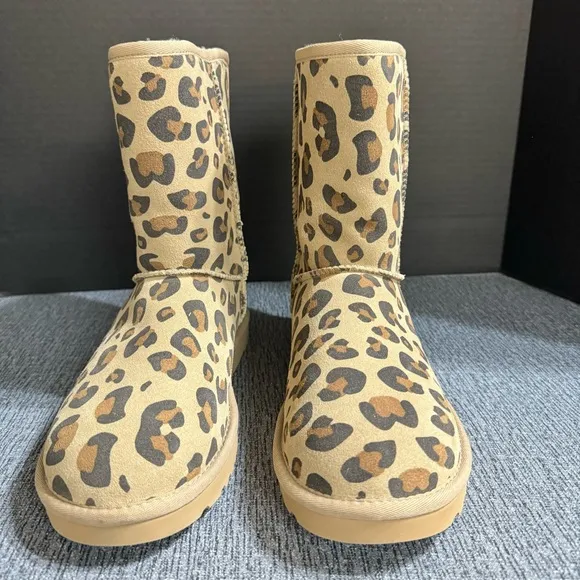 UGG Women’s Classic Short ll Genuine Sheepskin Lined Leopard Print Boots