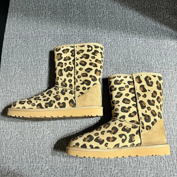 UGG Women’s Classic Short ll Genuine Sheepskin Lined Leopard Print Boots