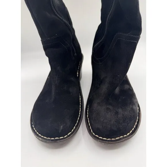 UGG Women’s Hartley Wedge Boots Tall Black Suede Leather Sheepskin Size 6