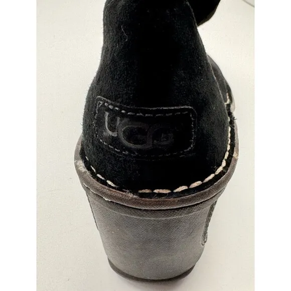 UGG Women’s Hartley Wedge Boots Tall Black Suede Leather Sheepskin Size 6