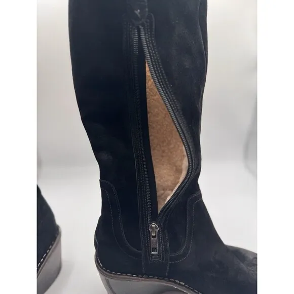 UGG Women’s Hartley Wedge Boots Tall Black Suede Leather Sheepskin Size 6