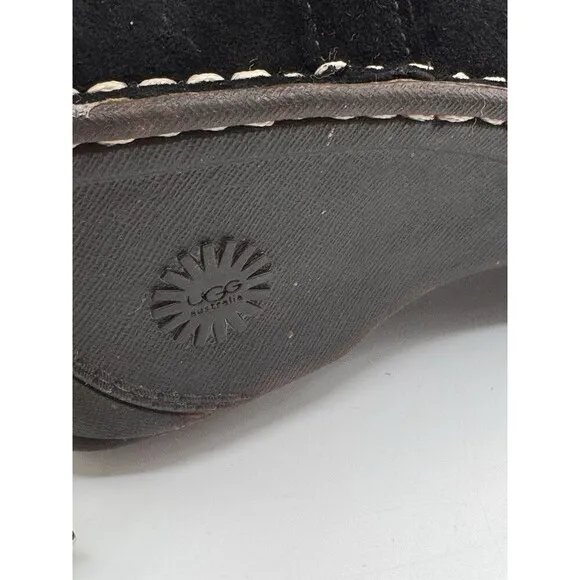 UGG Women’s Hartley Wedge Boots Tall Black Suede Leather Sheepskin Size 6