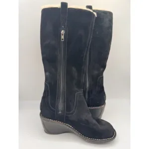 UGG Women’s Hartley Wedge Boots Tall Black Suede Leather Sheepskin Size 6