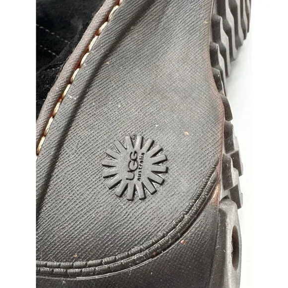 UGG Women’s Hartley Wedge Boots Tall Black Suede Leather Sheepskin Size 6