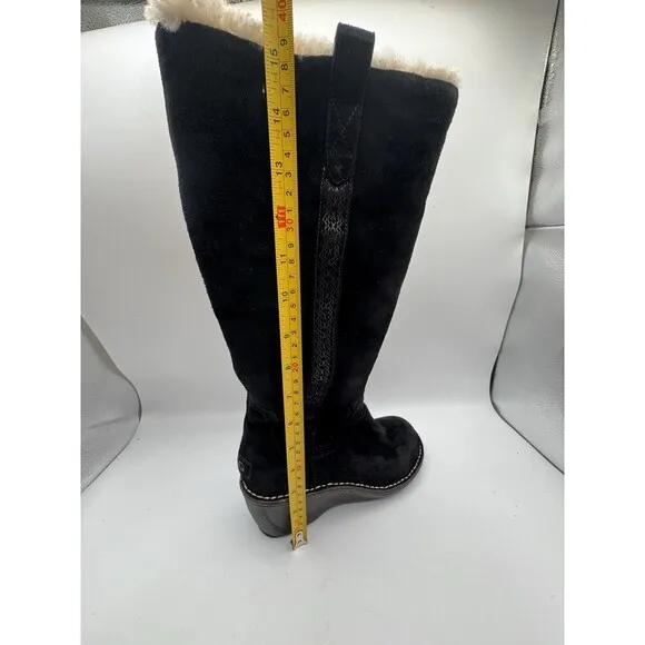 UGG Women’s Hartley Wedge Boots Tall Black Suede Leather Sheepskin Size 6