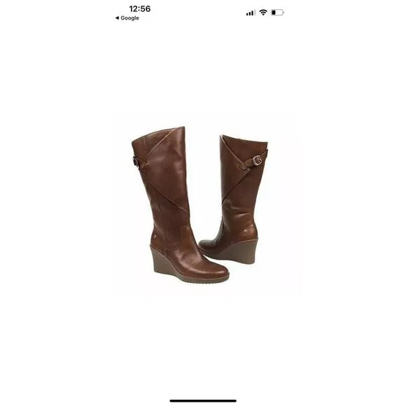 UGG Women's Tan US9 Leather Sheepskin Wedge Heel Tall Boots Chestnut