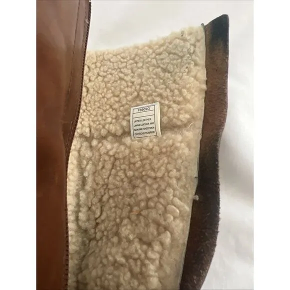 UGG Women's Tan US9 Leather Sheepskin Wedge Heel Tall Boots Chestnut