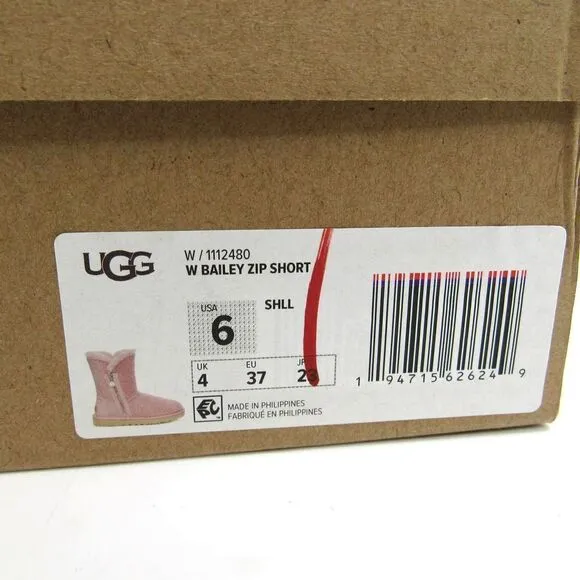 UGG Bailey Zip Short Women's Boots In Seashell Pink Sz 6