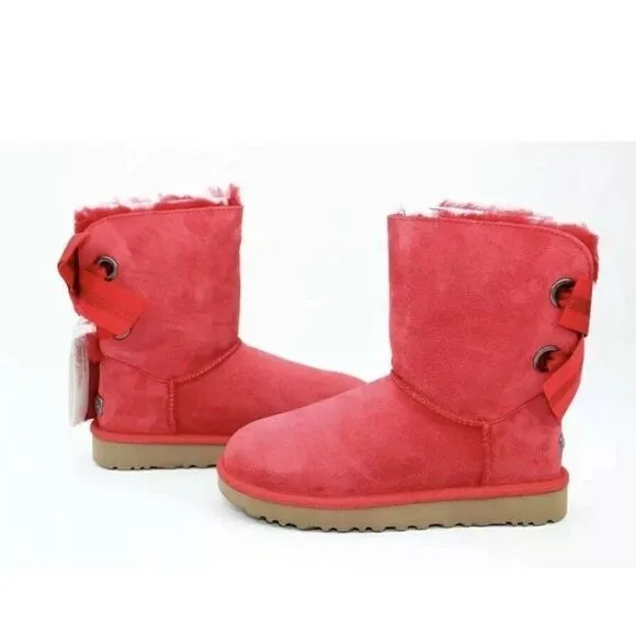UGG CUSTOMIZABLE BAILEY BOW SHORT RIBBON RED SUEDE SIZE 5 US