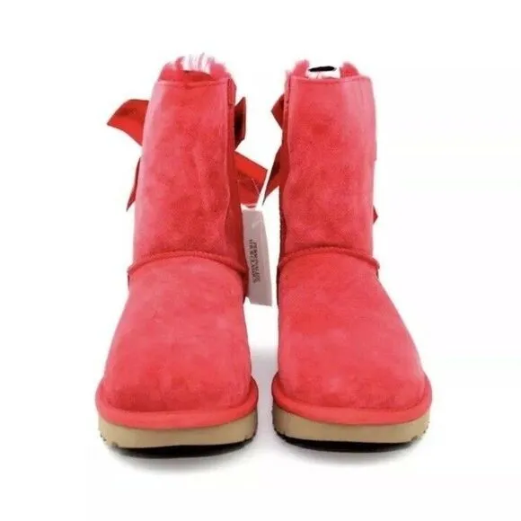 UGG CUSTOMIZABLE BAILEY BOW SHORT RIBBON RED SUEDE SIZE 5 US