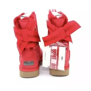 UGG CUSTOMIZABLE BAILEY BOW SHORT RIBBON RED SUEDE SIZE 5 US