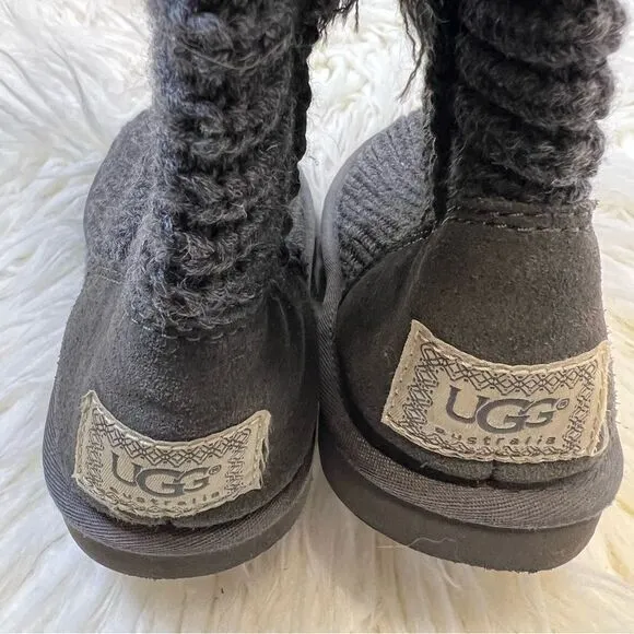 UGG Womens Fringe Boots Button‎ Tall Genuine Sheepskin Lining 1878 Dark Gray 6
