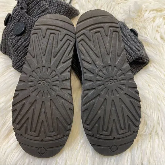 UGG Womens Fringe Boots Button‎ Tall Genuine Sheepskin Lining 1878 Dark Gray 6