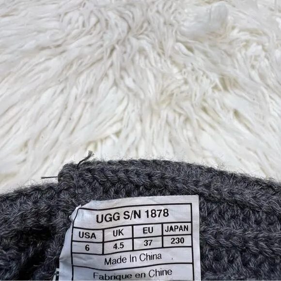 UGG Womens Fringe Boots Button‎ Tall Genuine Sheepskin Lining 1878 Dark Gray 6