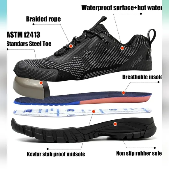 Ulogu Waterproof Steel Toe Shoes for Men / Size 42/8.5US