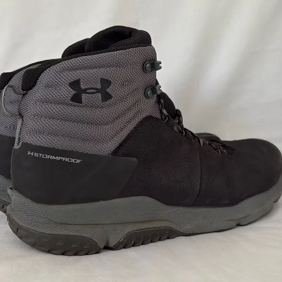 Under Armour Culver Mid Black Gray Leather Waterproof Boots Hiking Shoes Mens 14