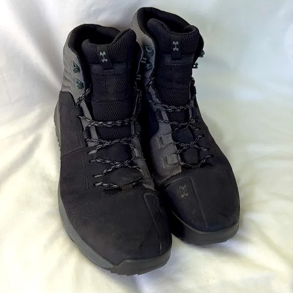 Under Armour Culver Mid Black Gray Leather Waterproof Boots Hiking Shoes Mens 14