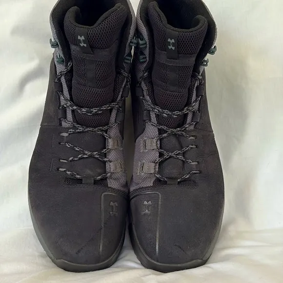 Under Armour Culver Mid Black Gray Leather Waterproof Boots Hiking Shoes Mens 14