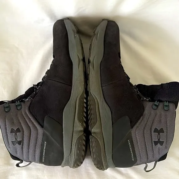 Under Armour Culver Mid Black Gray Leather Waterproof Boots Hiking Shoes Mens 14