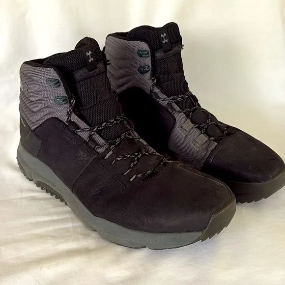Under Armour Culver Mid Black Gray Leather Waterproof Boots Hiking Shoes Mens 14