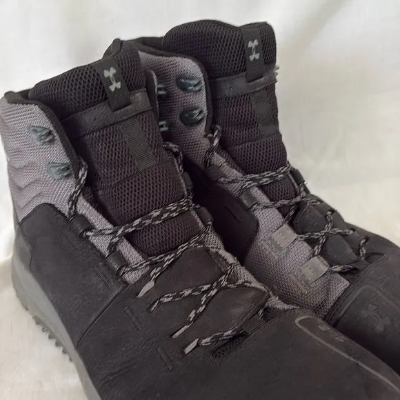 Under Armour Culver Mid Black Gray Leather Waterproof Boots Hiking Shoes Mens 14