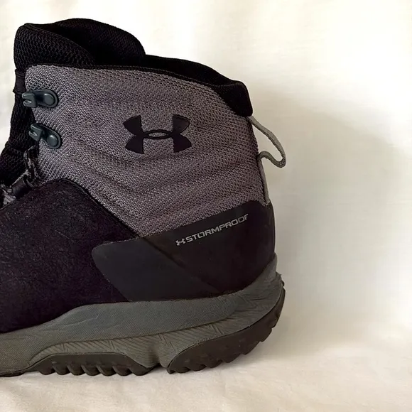 Under Armour Culver Mid Black Gray Leather Waterproof Boots Hiking Shoes Mens 14