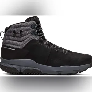 Under Armour Culver Mid Black Gray Leather Waterproof Boots Hiking Shoes Mens 14