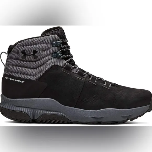 Under Armour Culver Mid Black Gray Leather Waterproof Boots Hiking Shoes Mens 14