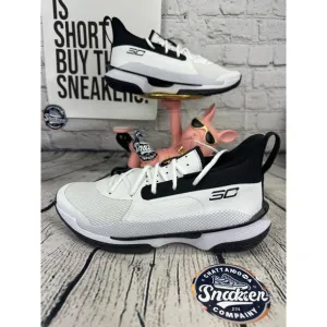 Under Armour Curry 7 Mens 9 White Black Basketball Sneaker Shoes SC Steph NEW