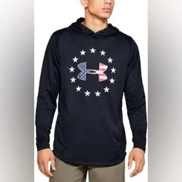 Under Armour Freedom Tech Hoodie Black UA USA Patriotic Hooded Sweatshirt Size M