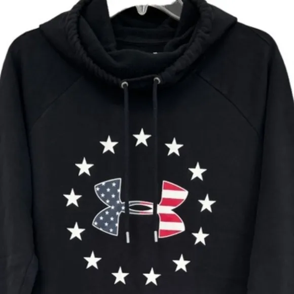 Under Armour Freedom Tech Hoodie Black UA USA Patriotic Hooded Sweatshirt Size M