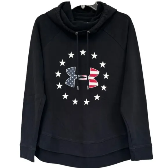 Under Armour Freedom Tech Hoodie Black UA USA Patriotic Hooded Sweatshirt Size M