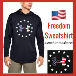Under Armour Freedom Tech Hoodie Black UA USA Patriotic Hooded Sweatshirt Size M