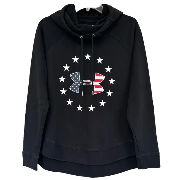 Under Armour Freedom Tech Hoodie Black UA USA Patriotic Hooded Sweatshirt Size M