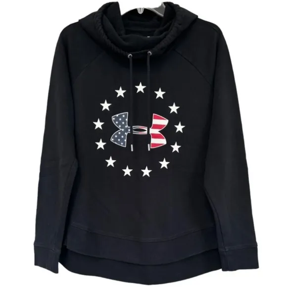 Under Armour Freedom Tech Hoodie Black UA USA Patriotic Hooded Sweatshirt Size M
