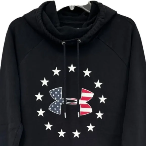 Under Armour Freedom Tech Hoodie Black UA USA Patriotic Hooded Sweatshirt Size M
