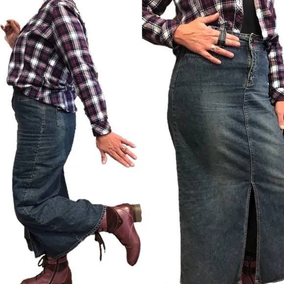 Union Bay Vintage 80’s 90s Dark Wash Denim Grunge Maxi Skirt 11 Juniors