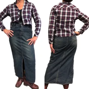 Union Bay Vintage 80’s 90s Dark Wash Denim Grunge Maxi Skirt 11 Juniors