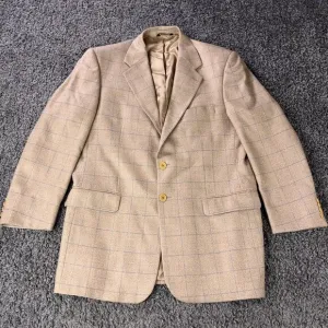 Valentino Uomo Blazer Mens Size 46R Beige Blue Windowpane Made in Italy Jacket