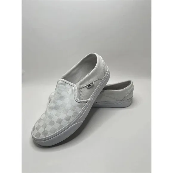 Vans Checkerboard Asher Slip On Trainers Sneaker White Womens 7.5