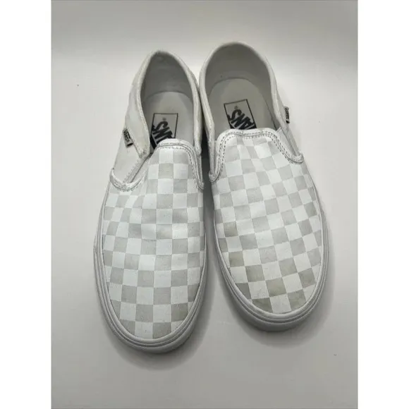 Vans Checkerboard Asher Slip On Trainers Sneaker White Womens 7.5